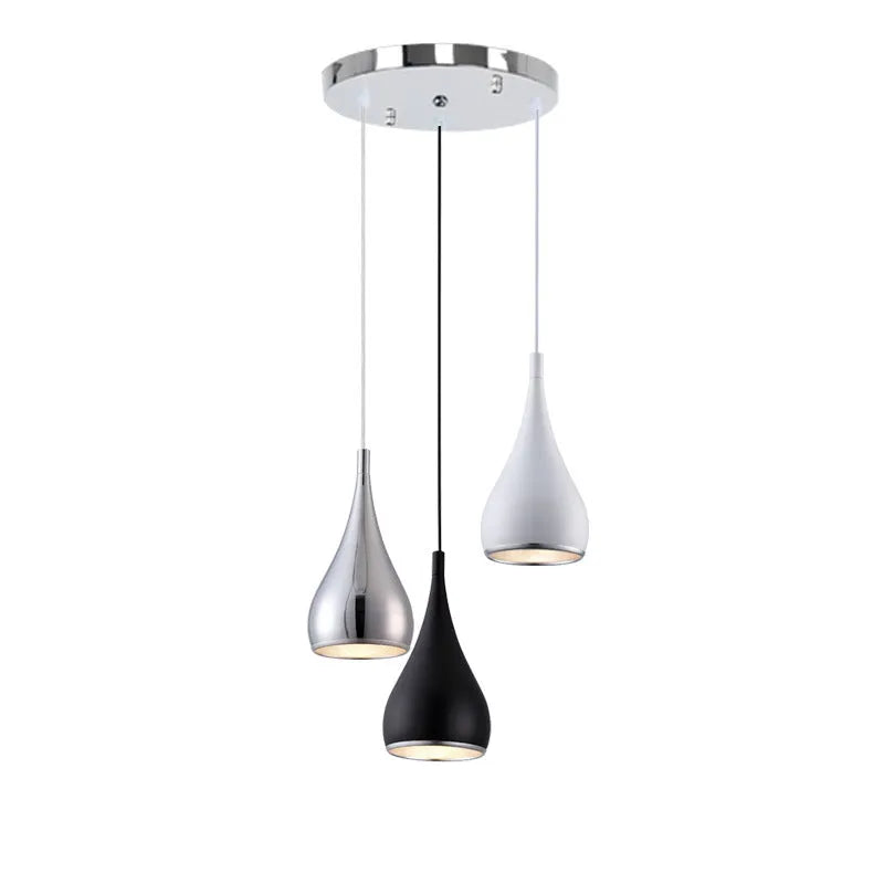 Iron restaurant chandelier ceiling lamp in black white or chrome finish with single or three head configuration