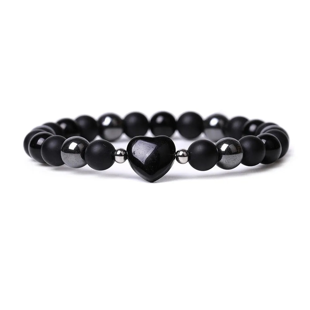 Lvdongling Tigereye hand-cut peach heart geometric stone bracelet with moon and planet charms
