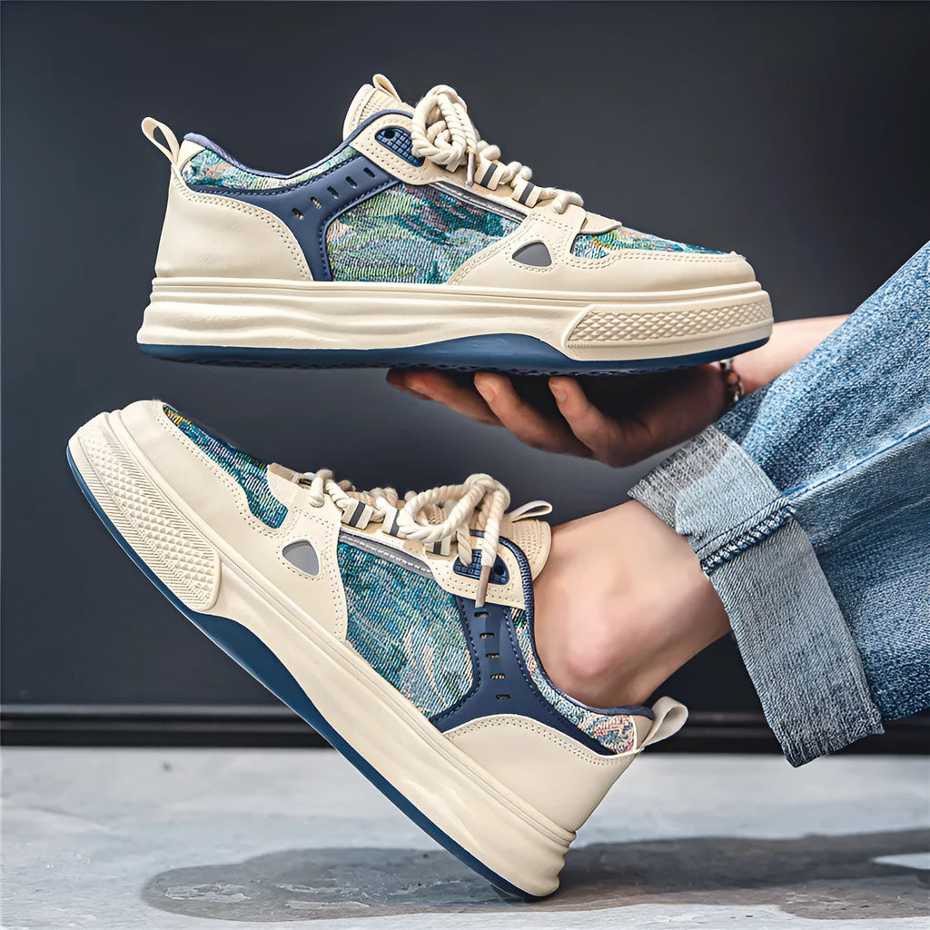 Casual canvas shoes in Milan green and beige colours with round toe and flat heel design