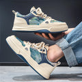 Casual canvas shoes in Milan green and beige colours with round toe and flat heel design