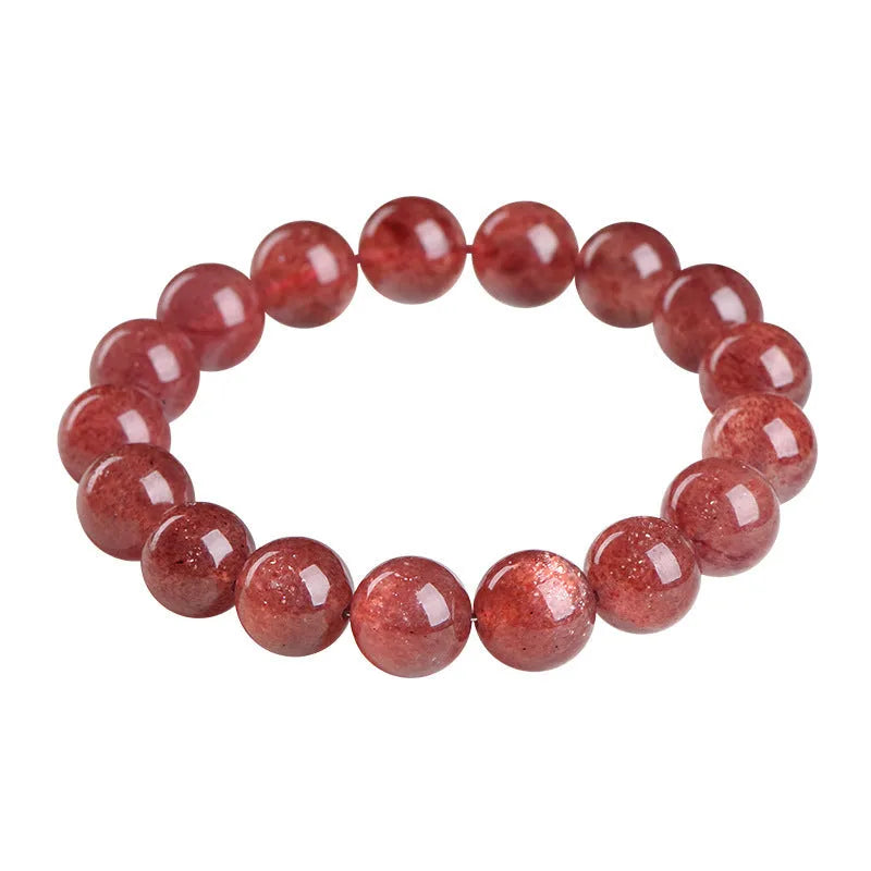 Natural cherry red strawberry quartz bracelet with polished geometry beads and starlight effect