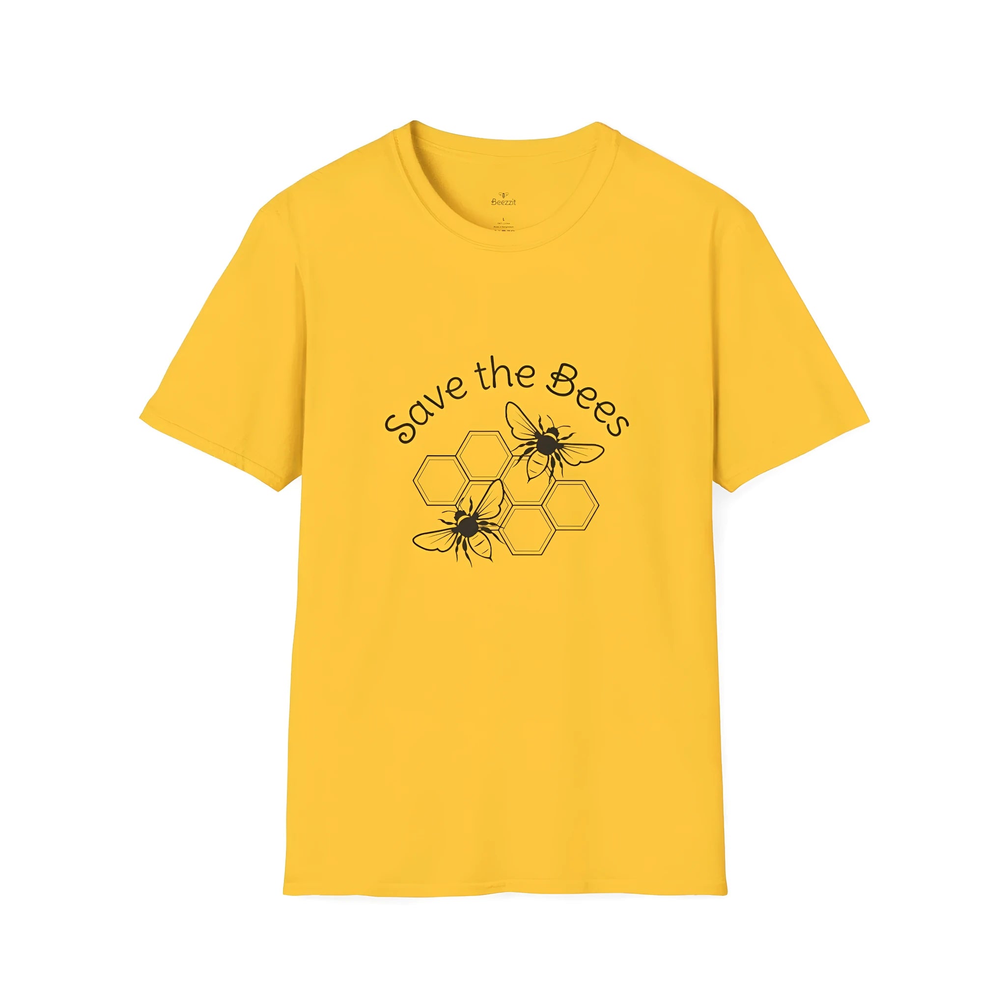 Yellow men's loose fit T-shirt with 3D digital printing on the front.