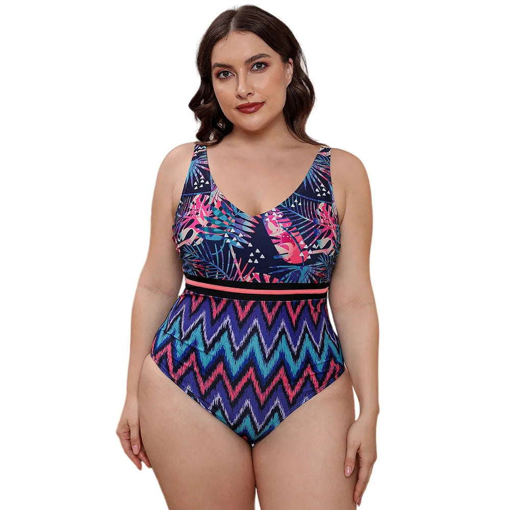 Women's striped printed vest design one-piece swimsuit with spaghetti straps on hanger