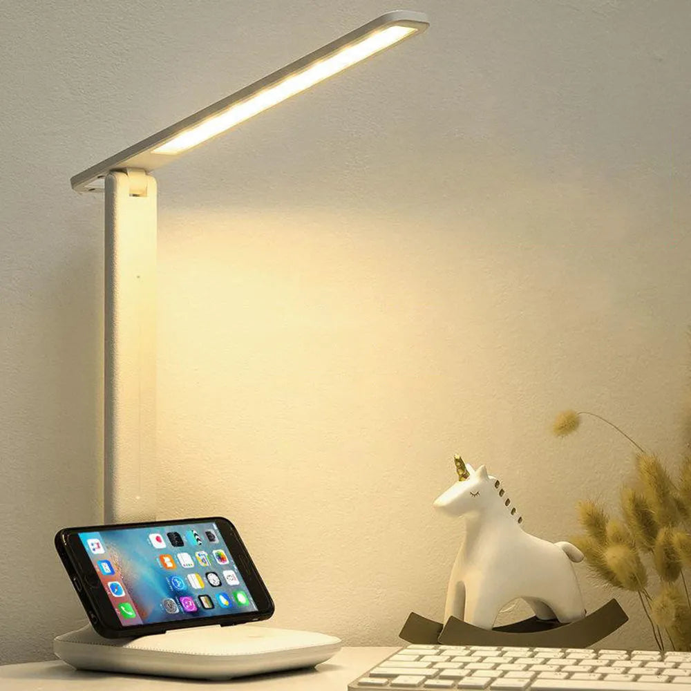 White touch dimming bedside table lamp with USB charging port
