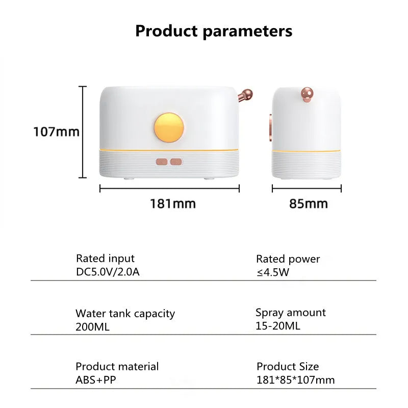 USB-powered simulation flame humidifier diffuser with LED lighting and 200ml water tank