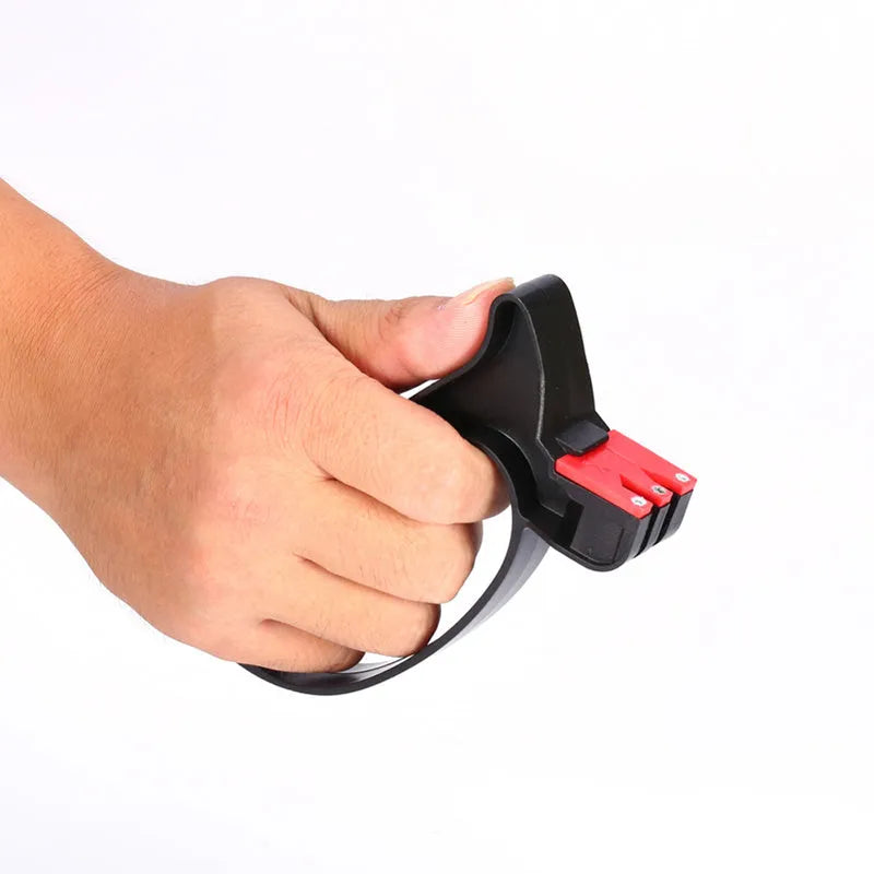 Black handheld 2-in-1 knife and scissor sharpener with tungsten steel blade