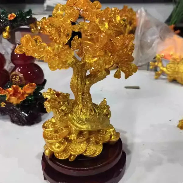 Citrine small water turtle money tree Feng Shui ornament with Chinese style animal modelling