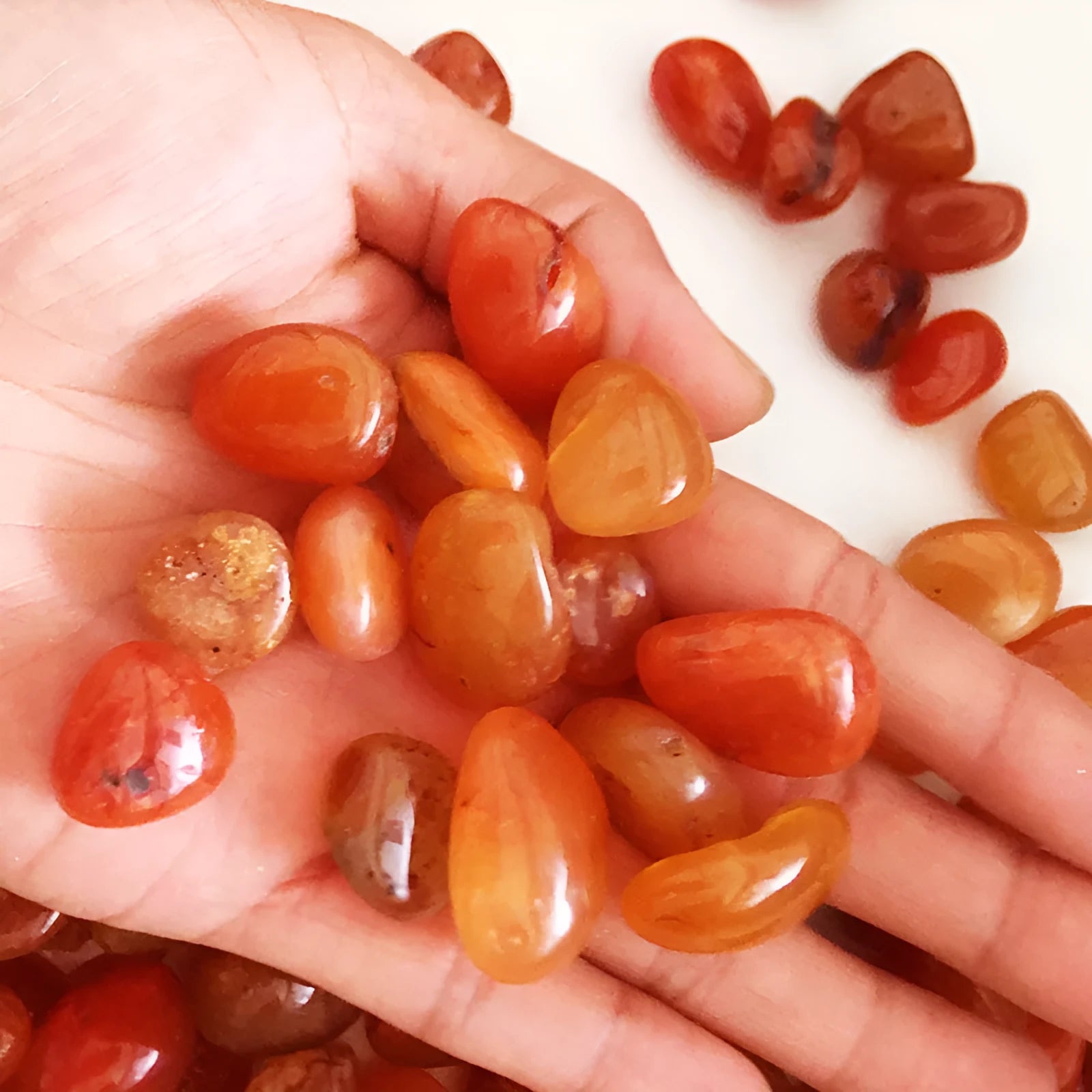 Natural red carnelian rough stone crystal specimens 15-20mm on neutral background