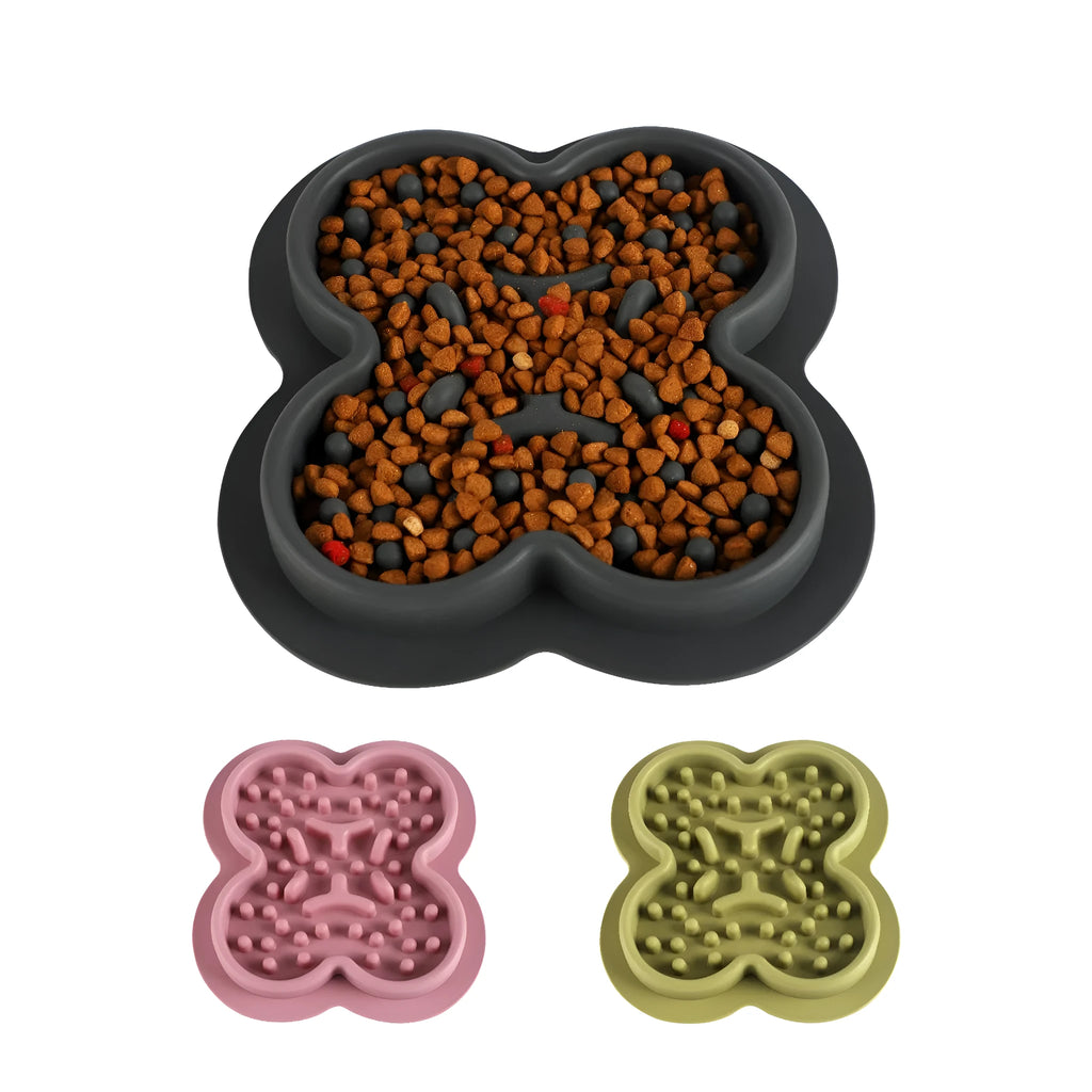 Square silicone pet licking pad slow feeder mat with textured surface and non-slip base.