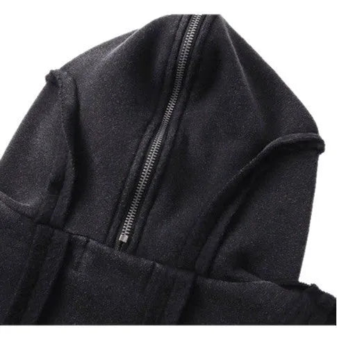 Black retro loose zip hooded padded coat with an abstract pattern