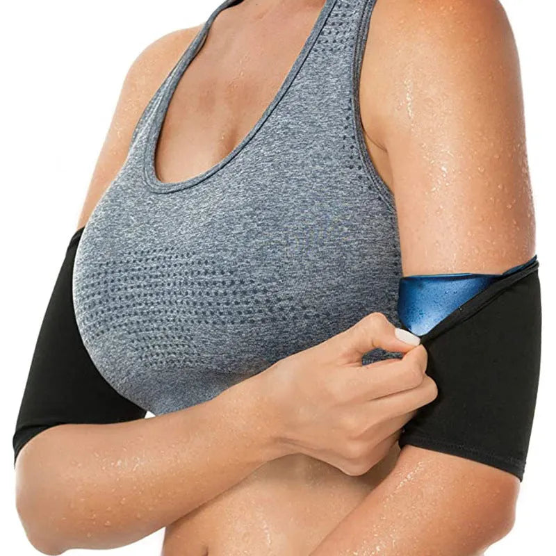 Arm sweatband in blue with elastic binding strap for sports and yoga.