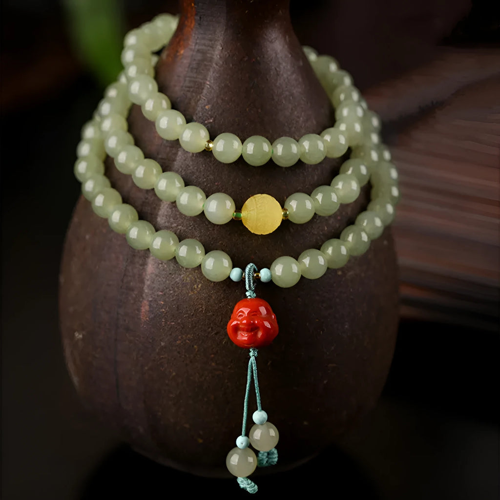 Pale blue Hetian Jade bracelet with 6mm beads in three circle female design