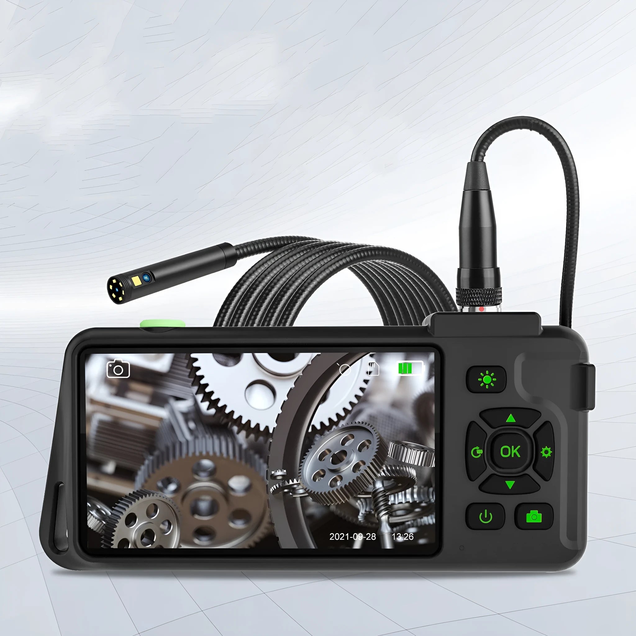 Handheld industrial endoscope with 4.5-inch screen and thin inspection probe