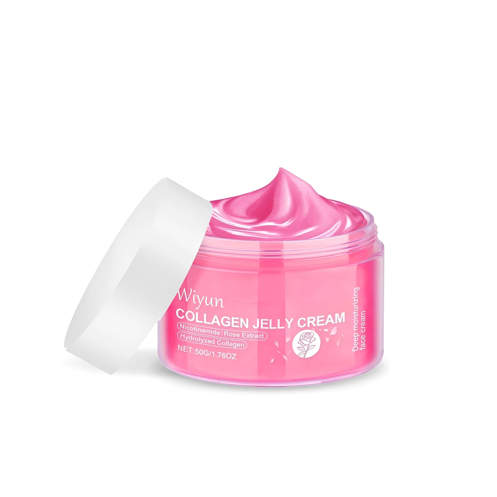 50g jar of collagen rose jelly cream with hydrolysed collagen and rose extract