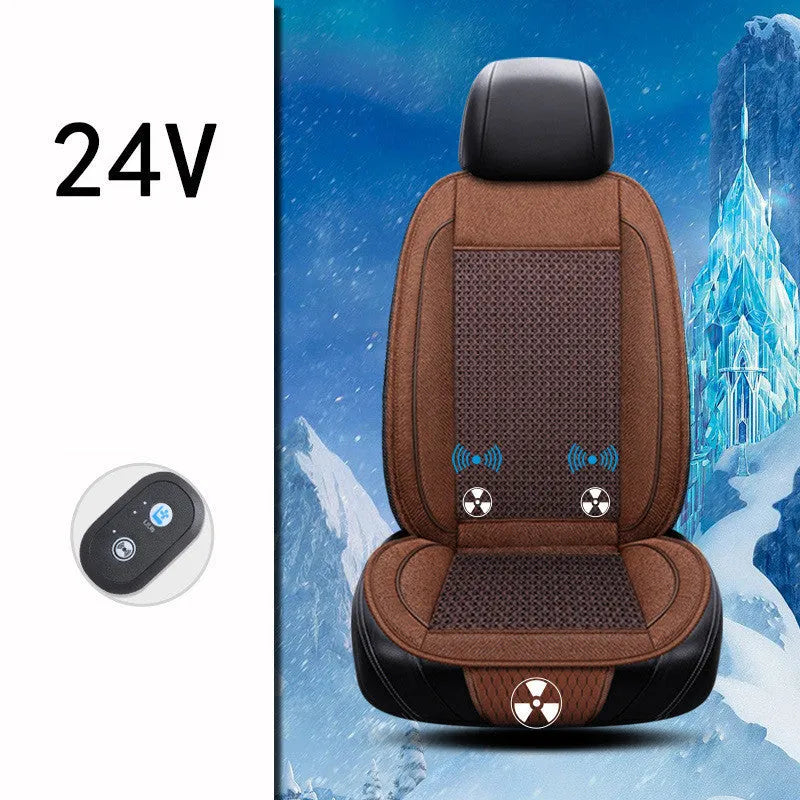 Black car ventilation seat cushion with massage function, shown at 60x60 cm size.