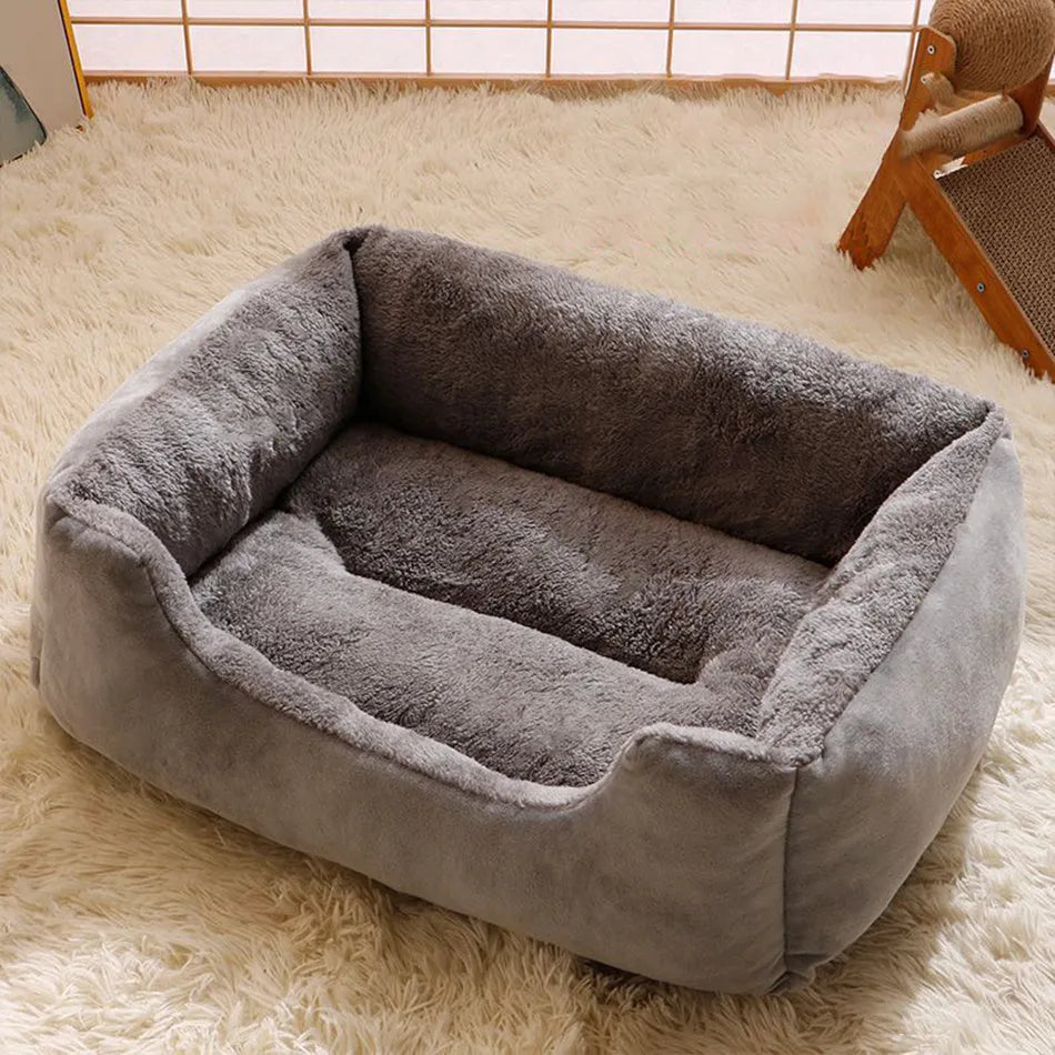 Soft short plush cat bed shown in multiple colours and sizes for kittens, cats, and small dogs.