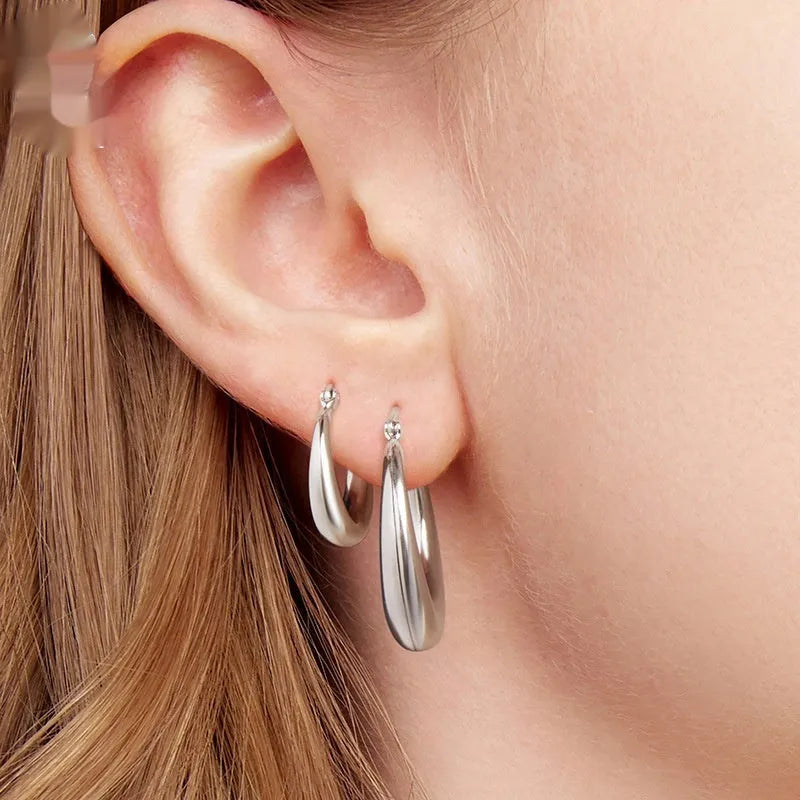 Copper geometric ring earrings with silver needle clip attachment in three size options