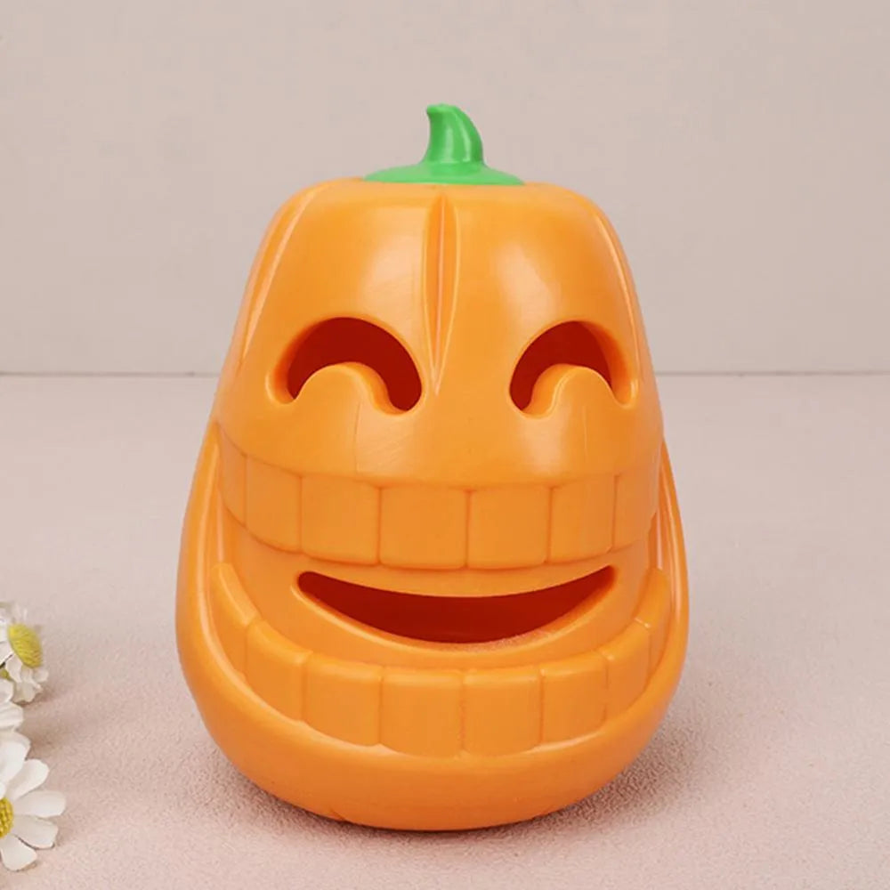 Yellow pumpkin shaped dog chew toy for aggressive chewers made from TPR material