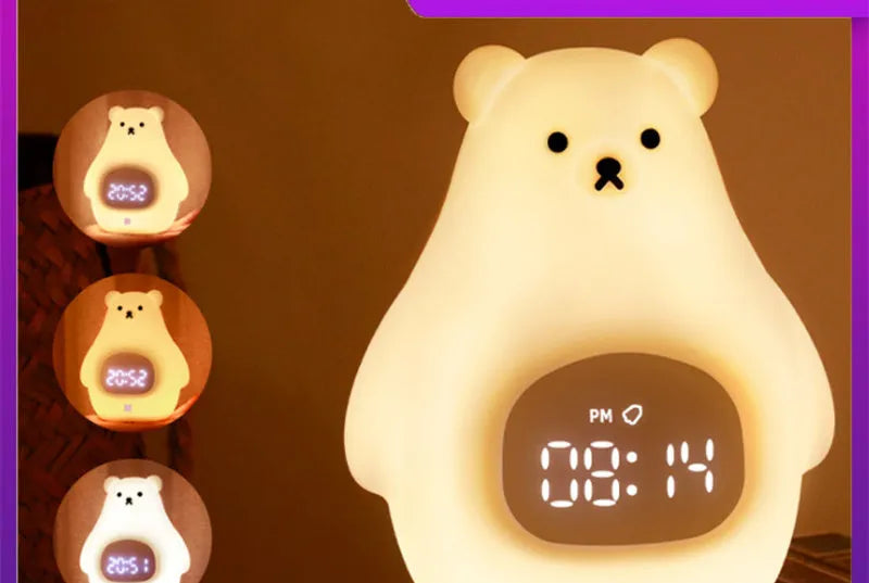 Big White Bear shaped silicone night light with colourful light display on a table