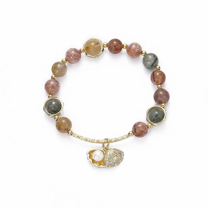 Cartoon zodiac animal crystal bracelet with colourful crystal hair designs and red sealant flower shell elements
