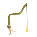 Snake cat design teasing stick toy with long pole and colourful feather attachments for cat play