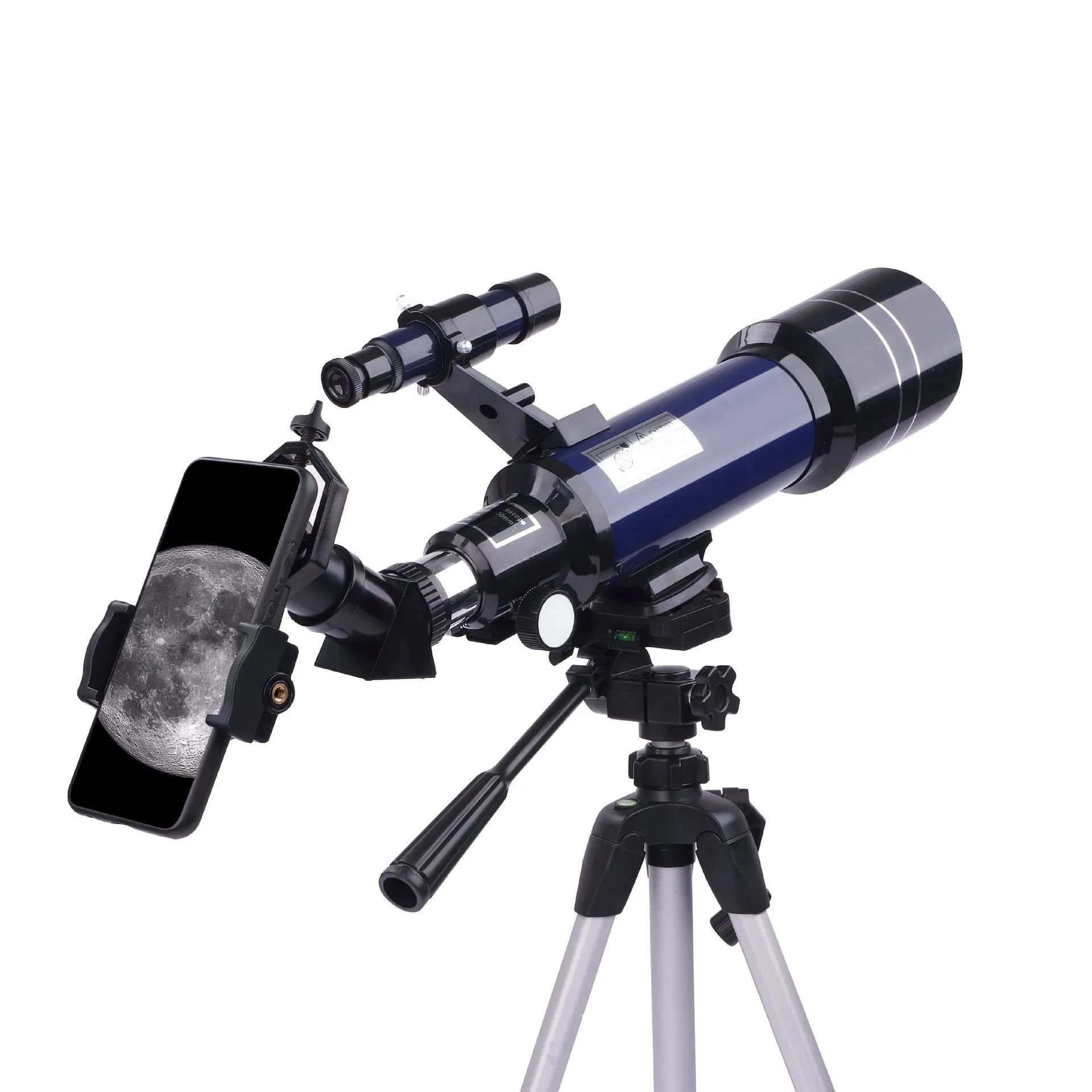 Dark blue children's astronomical telescope on a tripod with 16X to 66X magnification.