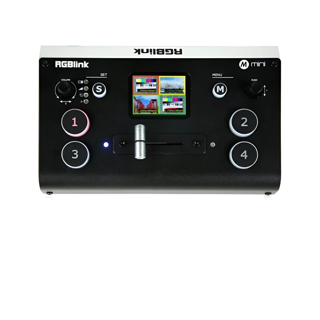 RGBLINK HDMI multi format switcher with 4 inputs and TFT screen
