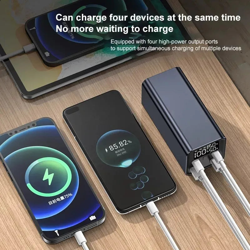 Black metal 65W high-power laptop charging bank showing size and USB-C port.