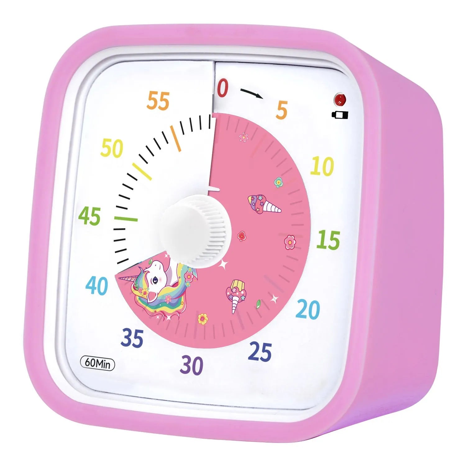 Anti-fall cartoon children's mute timer alarm clock with plastic shell in blue rainbow colour, compact 10x10x6cm size