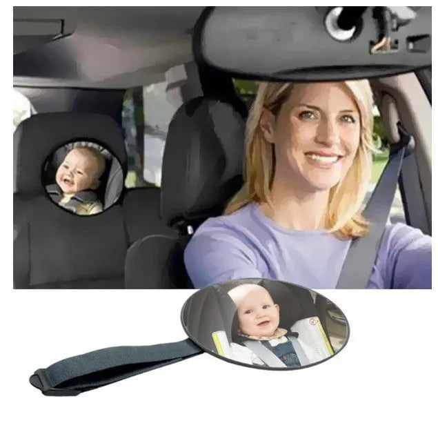 Black ABS baby safety seat rearview mirror with 17cm glass and adjustable ribbon for car seat mounting