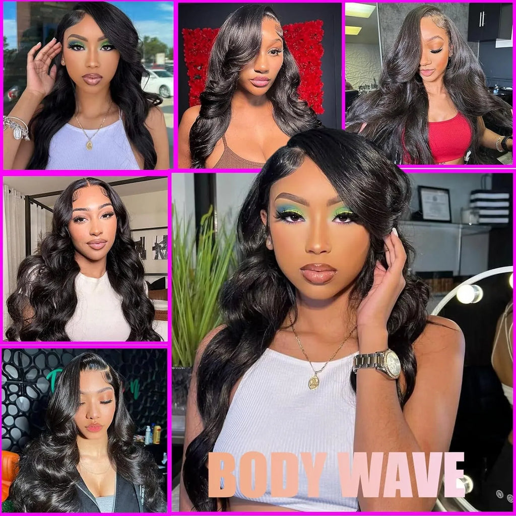 A woman wearing a black medium-length curly synthetic wig with full head coverage.