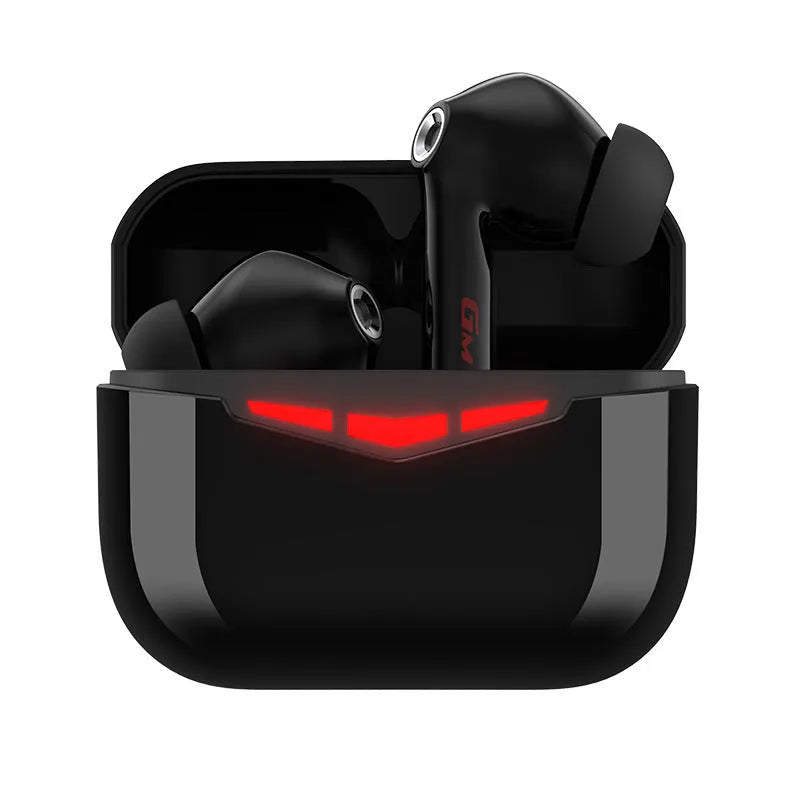 True wireless in-ear Bluetooth gaming earbuds with charging case in black, pink, white, or grey.
