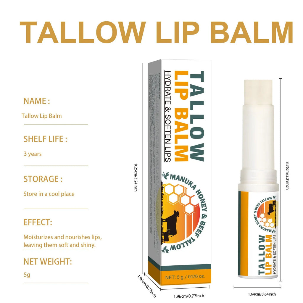 Tallow lip balm stick in a case measuring 83mm tall with product code FP B021