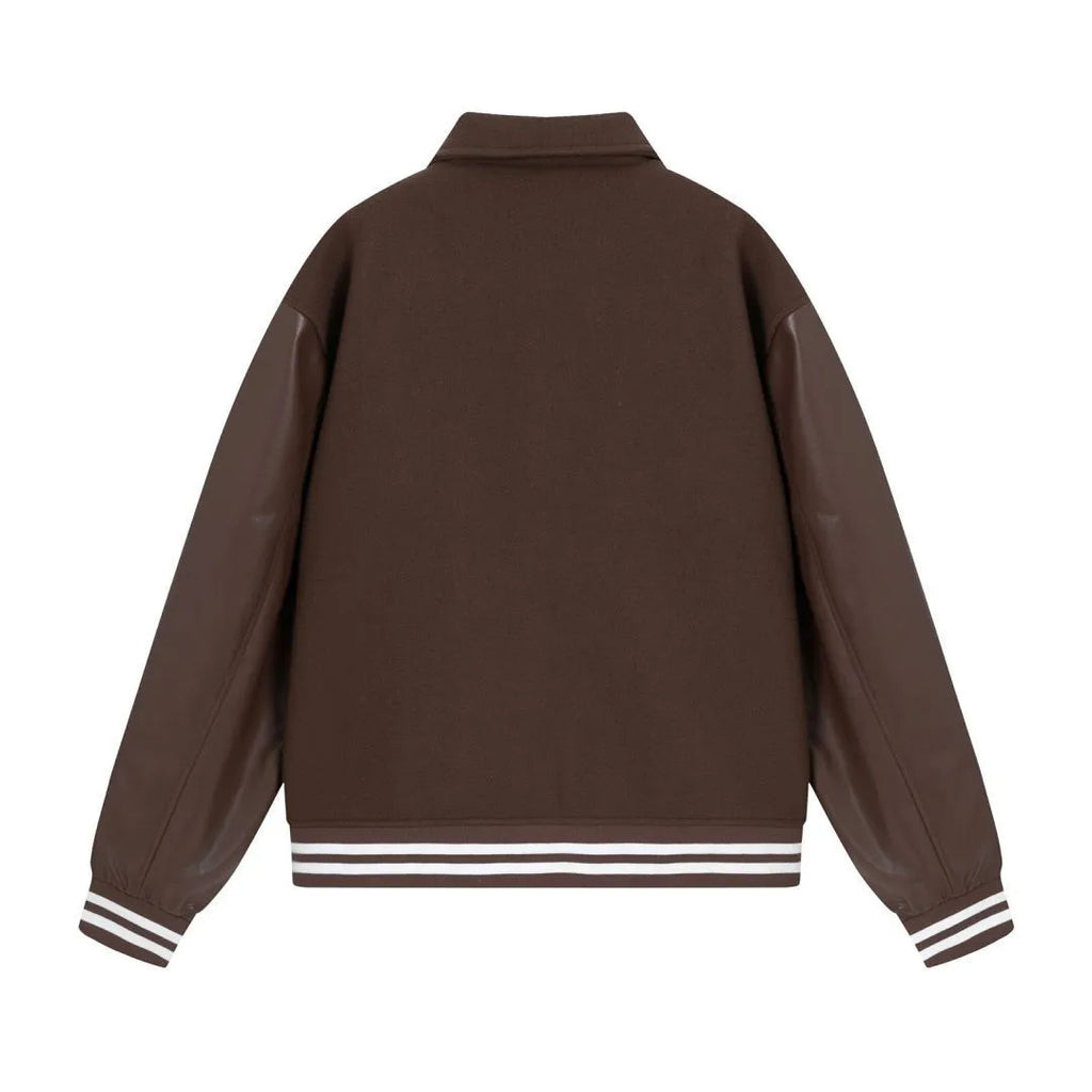 Women's apricot embroidered bone stitch wool jacket with long sleeves for autumn winter.