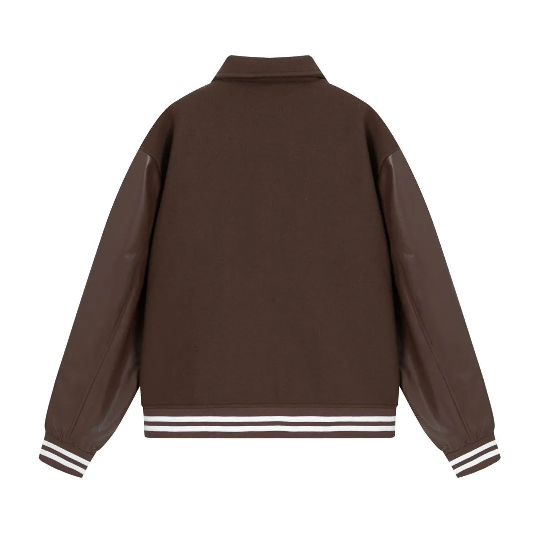 Women's apricot embroidered bone stitch wool jacket with long sleeves for autumn winter.