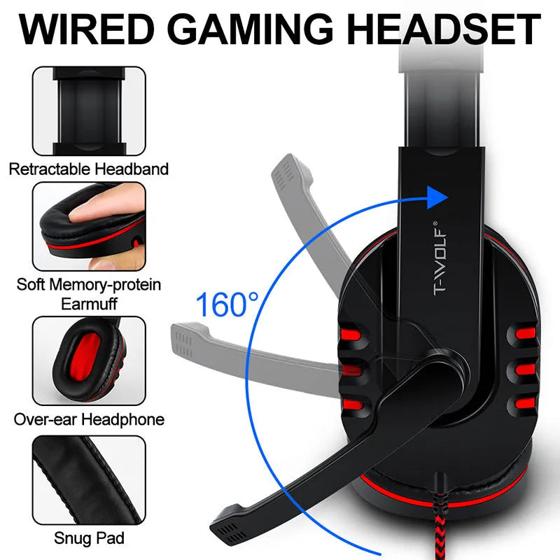 Thunder Wolf T800 four piece wired USB gaming keyboard, mouse, headset, and mouse pad bundle.
