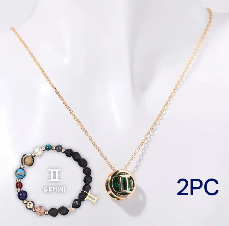 Natural stone bead necklace and bracelet set on adjustable cord