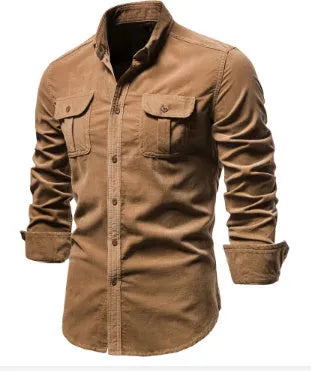Men's casual linen long sleeve shirt in denim blue colour option