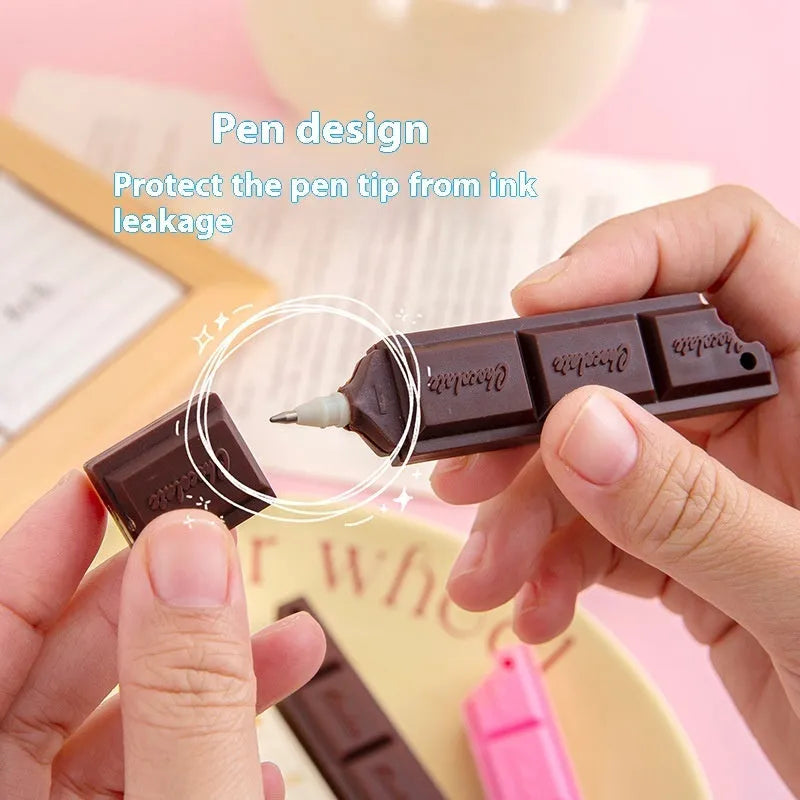 Chocolate themed ballpoint pen with 0.5mm bullet tip in plastic insert sleeve design