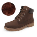 Men's pink high-top Martin boots with velvet lining, flat sole, and round toe.