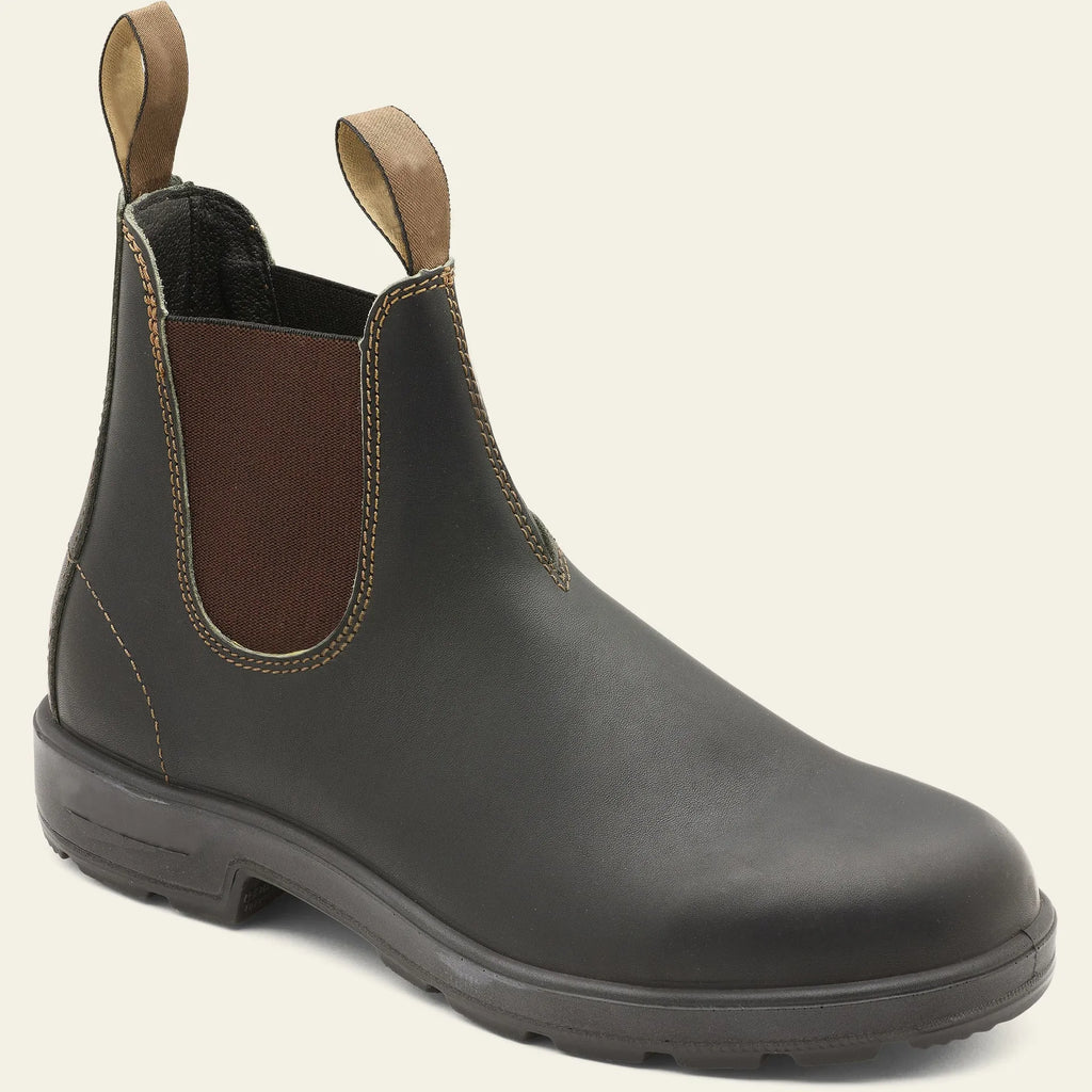 Vintage-style unisex Chelsea boots in artificial PU leather with a beef tendon sole.
