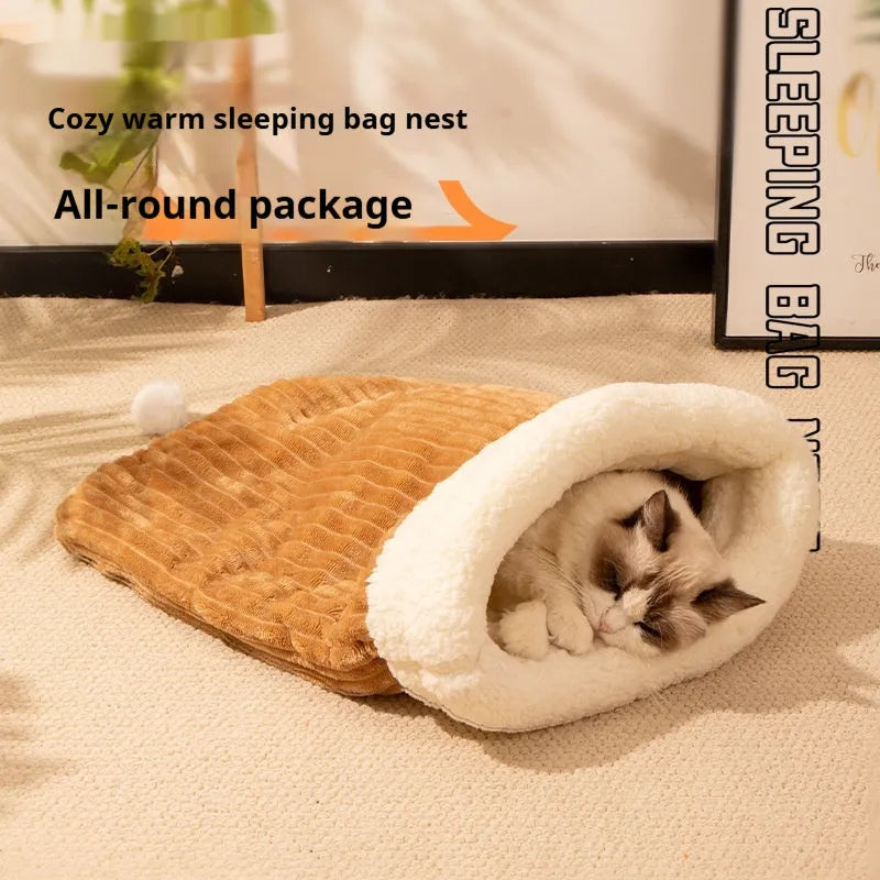 Flannel cat sleeping bag nest pet bed measuring 50x40cm with PP cotton filling