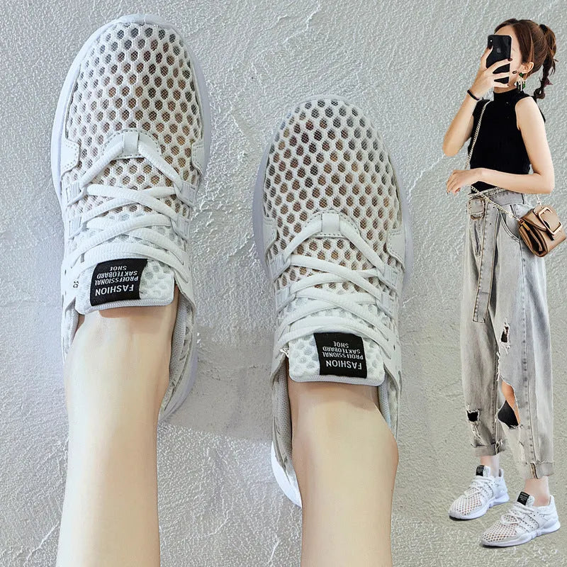 Breathable mesh sneakers with hollow design and EVA sole in casual style