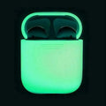 Luminous coloured silicone flip-case for Apple AirPods on a plain background.
