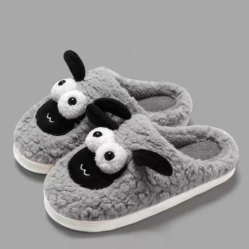 Brown lamb thermal cotton slippers with suede uppers and PVC soles