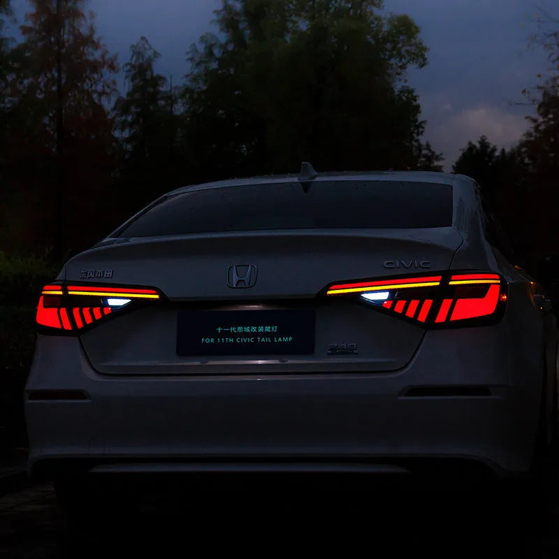 11th Generation Honda Civic black and red modified LED taillight assembly with dynamic streamer indicators