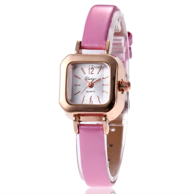 Women's retro fashion alloy watch in black, white, pink, or brown with 10mm case.