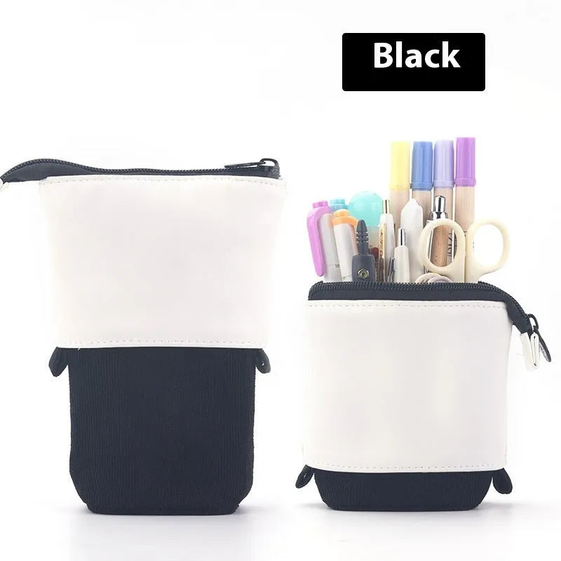 Korean style drop-down telescopic stationery case in PU corduroy, shown in one of six colours.