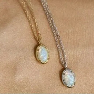 S925 silver geometric opal pendant necklace with oval design in gold or white gold colour options