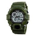 Waterproof electronic sports watch with round dial, plastic strap and five colour options